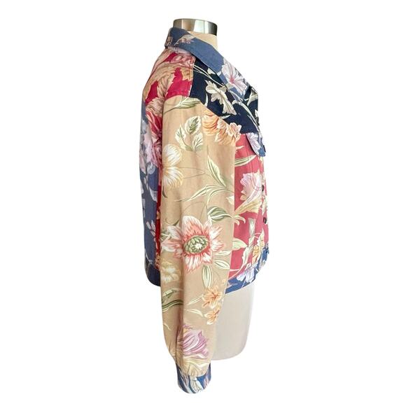Stonebridge Red Blue Tan Floral Jean Jacket LGp Cottagecore Grannycore Romantic - Picture 4 of 10